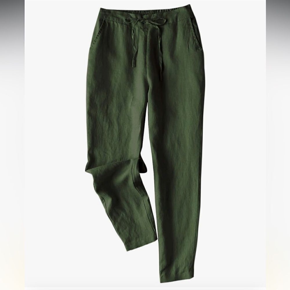 IXIMO Tapered Pants Linen Drawstring Back Elastic Waist Pants Size XL